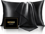 INFIIXSO Mulberry Silk Pillowcase for Hair and Skin, Silk Pillow Cases Standard Size with Hidden Zipper 20x26 Inches, Extraordinary Smooth and Soft Cooling Pillow Cases for Hot Sleepers(Black, 1 Pack)