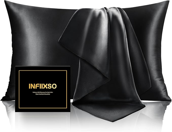 INFIIXSO Mulberry Silk Pillow Case King Size, Silk Pillowcase with Hidden Zipper 20"x36", Extraordinary Smooth and Soft Pillow Cases for Hair and Skin(Black, 1 Pack)