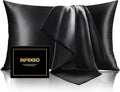 INFIIXSO Mulberry Silk Pillowcase for Hair and Skin, Silk Pillow Cases Queen Size with Hidden Zipper 20x30 Inches, Extraordinary Smooth and Soft Cooling Pillow Cases for Hot Sleepers(Black, 1 Pack)