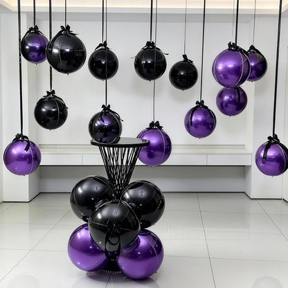 9 Pcs Black Purple Round Foil Balloons Black Metallic Dark Purple Chrome 4D - Image 7