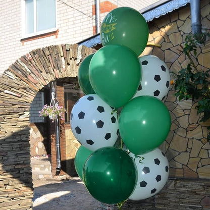 Soccer Balloons, 12 Inch Soccer Printed Balloons Dark Green White Silver Latex - Image 5