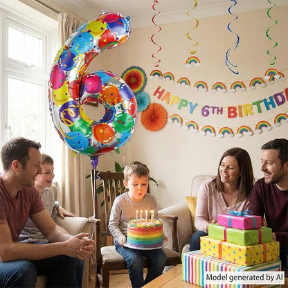 40 Inch Rainbow Number 6 Balloon, Large Colorful Foil Mylar Number 6 Helium - Image 2