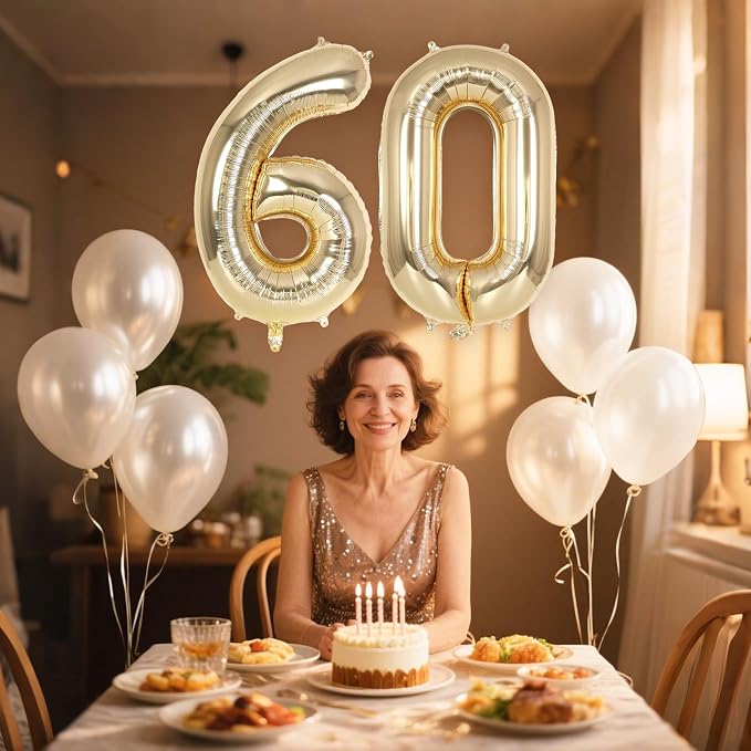 Champagne Gold Large Number 60 Balloon, 40 Inch Light Gold Foil Helium Number - Image 4