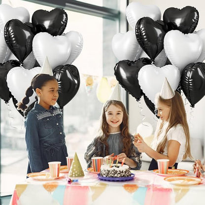 Black White Heart Balloons, 18 Inch Large Matt Black and White Heart Shape Foil - Image 5