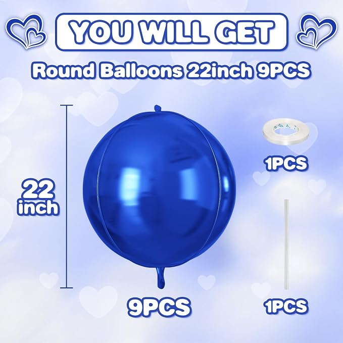 Royal Blue Round Foil Balloons 9 pcs - Image 2