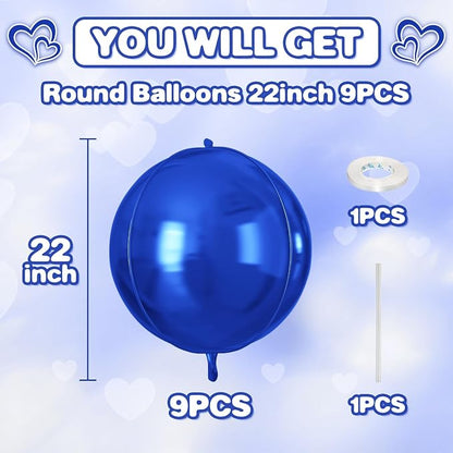 Royal Blue Round Foil Balloons 9 pcs - Image 2