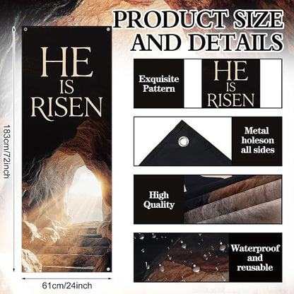 Hahafelt HE IS RISEN Banner for Church 24 x 72 Inch Easter Adjustable X-Stand - Image 2
