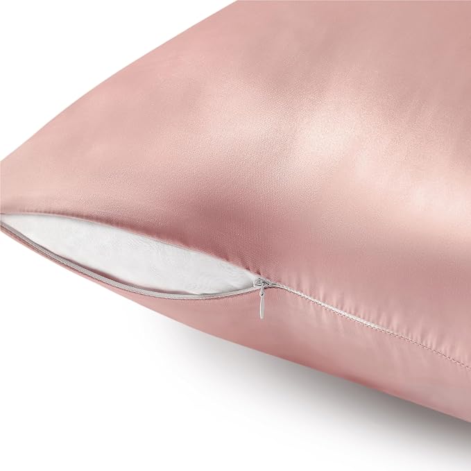 BEDELITE Satin Pillowcase with Zipper, Rose Pink King Size Pillow Cases Set of 2, Super Soft and Cooling Similar to Silk Pillow Cases, Gift for Women Men(20x36 Inches)
