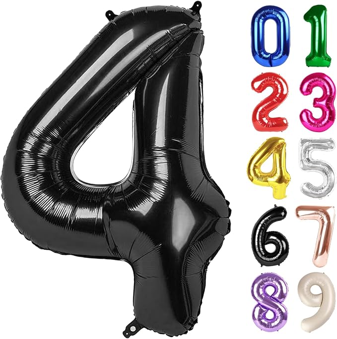 4 Balloon - Black Birthday Number Balloons, 40 Inch Decorations Men Women | by ALPHADELTAPI