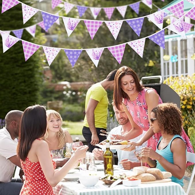 G2PLUS Purple Triangle Bunting Banner, 39FT Extra Long Reusable Cotton Triangle - Image 6