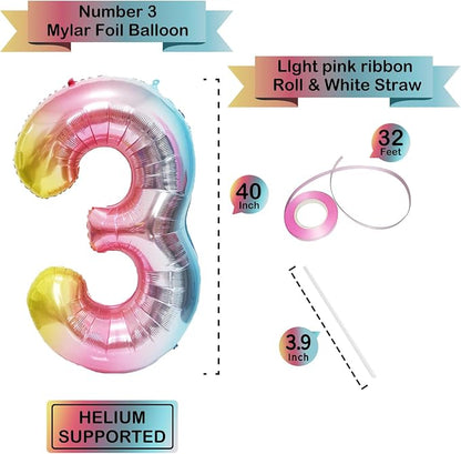 40 Inch Giant Rainbow Number 3 Balloons, Birthday Balloons, Helium Mylar Foil - Image 2
