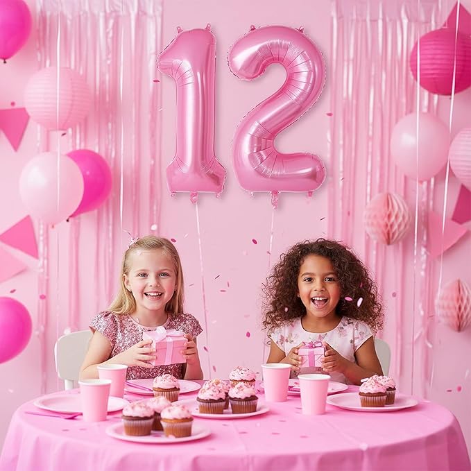 Pink Number 12 Balloons, Big Large Foil Number Balloons, Jumbo Giant Mylar - Image 4