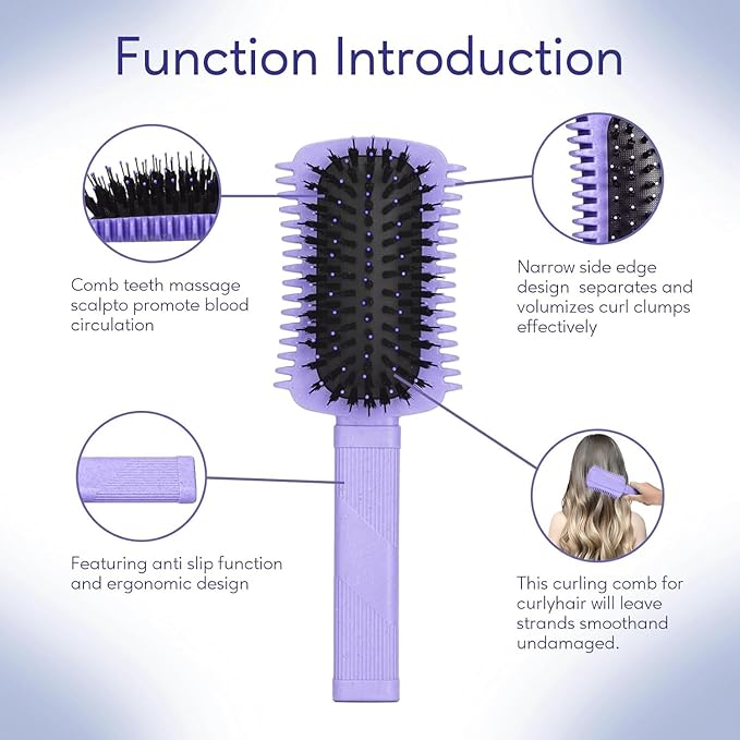 Curly Hair Brush 2 Pack, Volume Curl Defining Brush for Effortlessly Detangling Shaping and Styling Women's Curls, Reduce Pulling