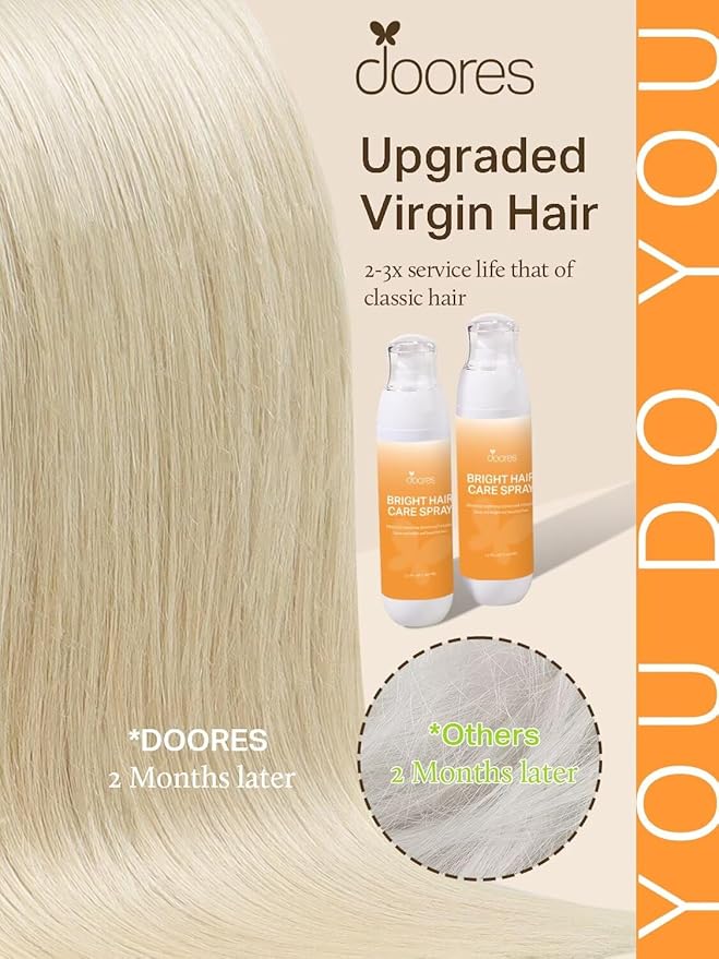 DOORES Hair Extensions Tape in Real Human Hair, Platinum Blonde 80g 18 Inch 20pcs Thick Real Human Remy Tape in Extensions Seamless Straight Thick Ends Remy Natural for Women
