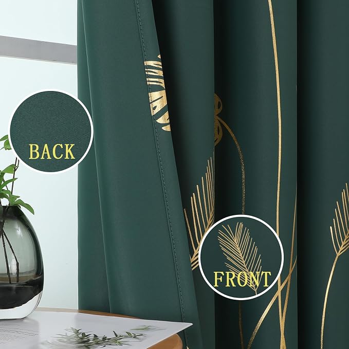 Green Blackout Curtains for Living Room 90 Inches Long, Room Darkening Energy - Image 3
