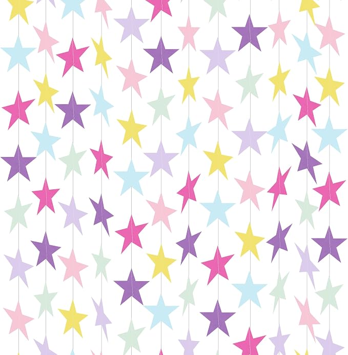 BEISHIDA 6Pcs Pastel Paper Star Garland Decor Twinkle Star Banner Backdrop by Beishida
