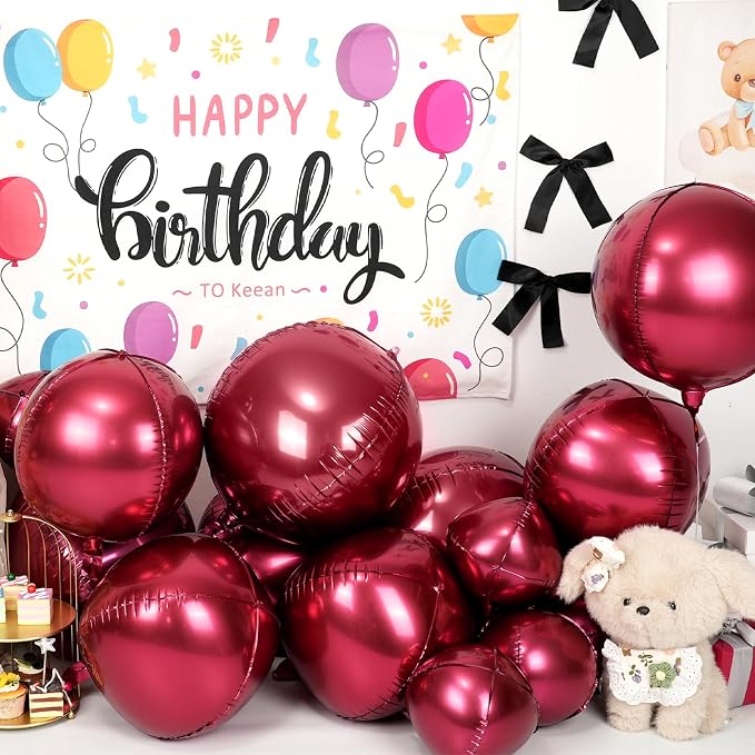 12Pcs Burgundy Red Round Foil Balloons, Metallic Deep Red Foil Balloon - Image 3