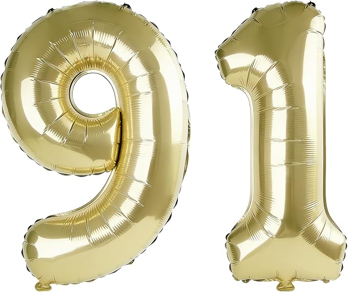 40 Inch Number 91 Balloons for 91st Birthday Party Decorations, 0-100 Champagne by FOBELEC