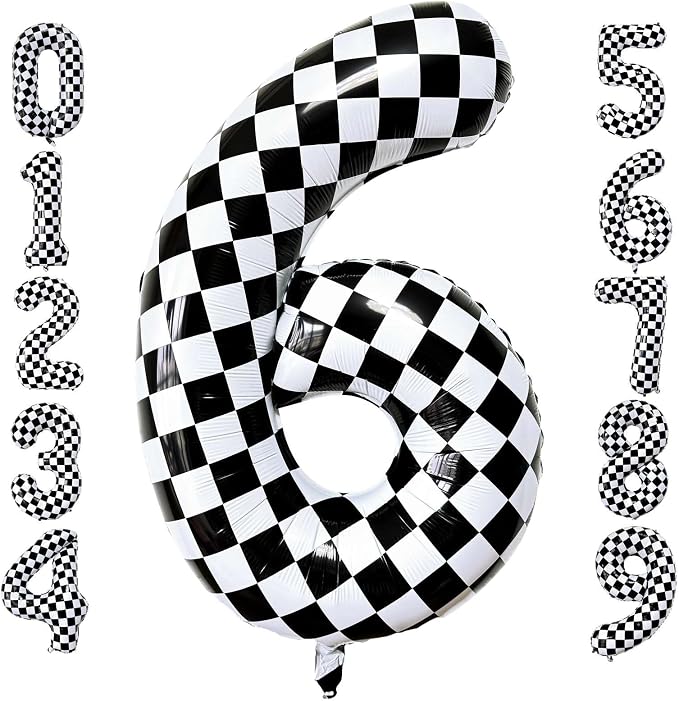 LHOAVWE Checkered Number 6 Balloons 40 Inch Giant Race Car Checkered 6 Balloons by LHOAVWE