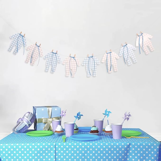 Blue and Cream Baby Onesie Garland – 8 PCS Big Size Baby Shower Banner - Image 5