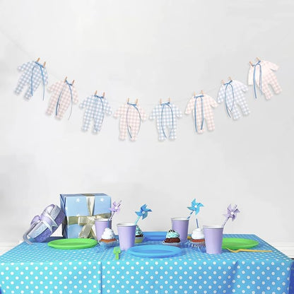 Blue and Cream Baby Onesie Garland – 8 PCS Big Size Baby Shower Banner - Image 5