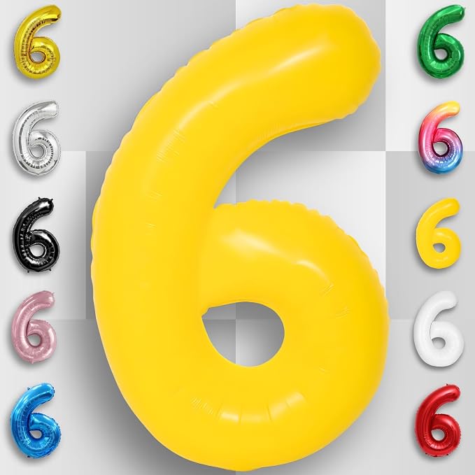 Yellow Number Balloon 6 Mylar Foil Macaron Balloons 40 inch - Image 5