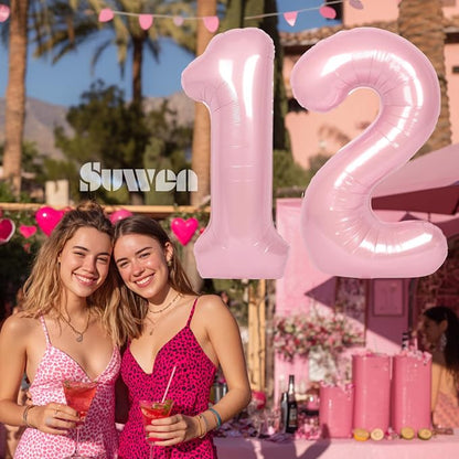 SUWEN 40 Inch Pink Large 12 Number Balloons Big Foil Helium Number Balloons 0-9 - Image 2