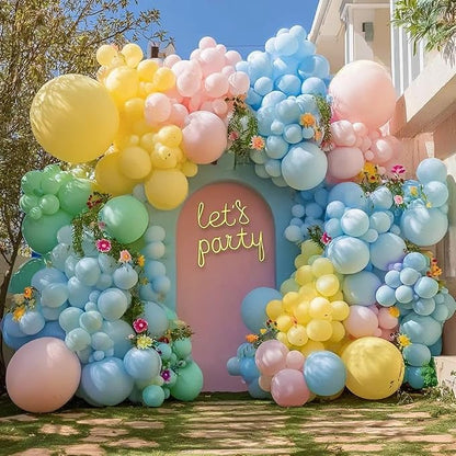 Pastel Balloon Arch Double Stuffed Pink Yellow Blue Green Balloons Different - Image 7