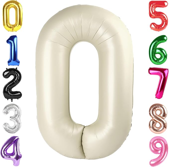 40 Inch Cream Number 0 Balloon Birthday Party Decorations by Hadoife