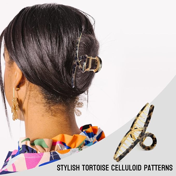 Large Claw Clips - Metal Hair Clips for Women - Gold Claw Clips for Thick Hair - Strong Hold Big Claw Clip for Women Girls - Black