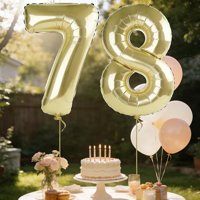 40 Inch Number 78 Balloons for 78th Birthday Party Decorations, 0-100 Champagne - Image 3