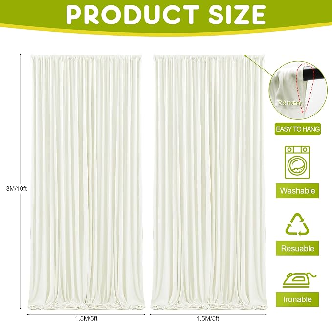 Ivory Backdrop Curtain for Wedding Parties Backdrop Drapes 10x10FT | Wrinkle - Image 2