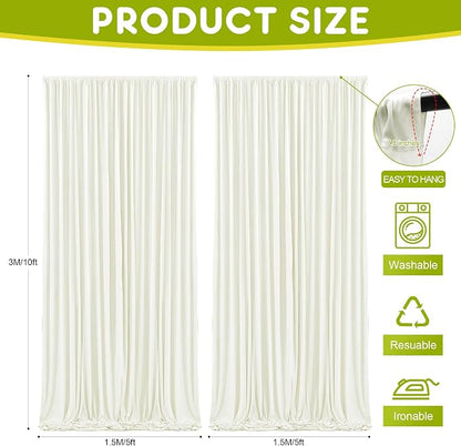 Ivory Backdrop Curtain for Wedding Parties Backdrop Drapes 10x10FT | Wrinkle - Image 2