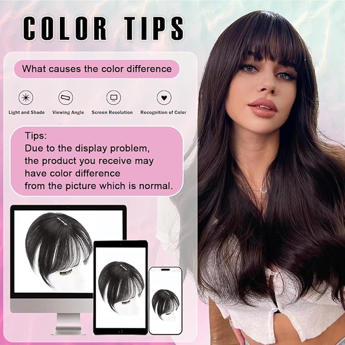 Hair Toppers for Women Real Human Hair 3D Cover Human Topper with Bangs Wispy Bangs Extensions Clip in Bangs for Daily Wear Chocolate Brown