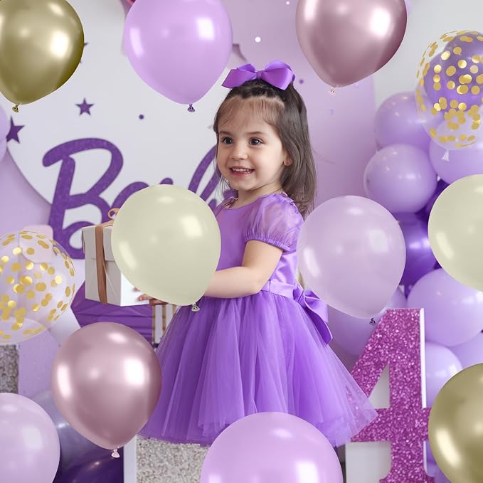 Paready 60pcs Metallic Gold Purple Balloons Set, 12 Inch Pastel Purple - Image 4