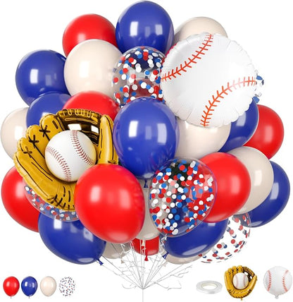 Baseball Balloons, 12 Inch Navy Blue Red Balloons, Nude Red Blue Confetti Latex by FunHot