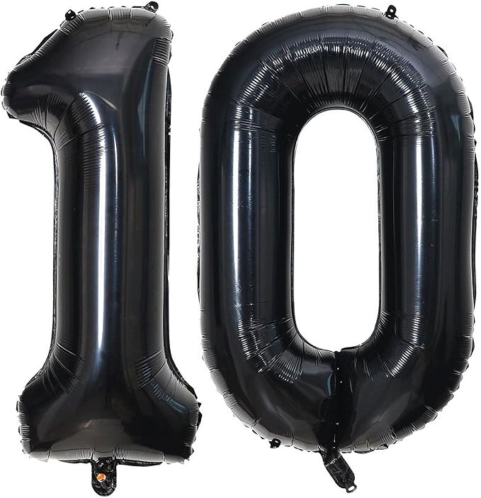40 Inch Black 10 Number Balloons Giant 10 Balloons Black Birthday Balloons 10th by LHOAVWE
