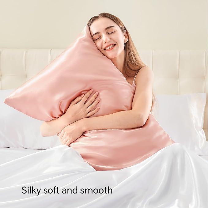 BEDELITE Satin Pillowcase with Zipper, Coral Pillow Cases Queen Size Set of 2, Super Soft and Cooling Similar to Silk Pillow Cases, Gift for Women Men(20x30 Inches)