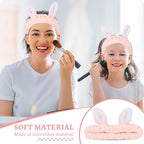 Jowmoy Cute Light Pink Rabbit Ears Headband Frog Eye Elastic to Wash Face for Women Makeup Shower Spa (1 Pack)