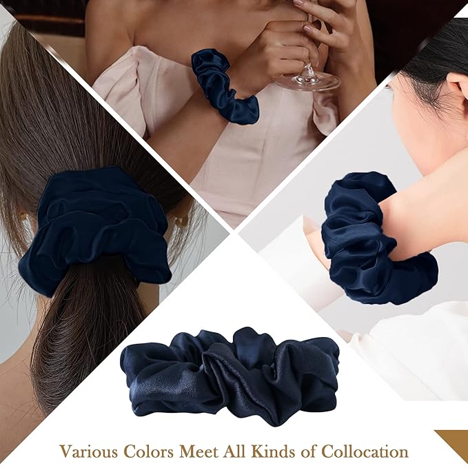 Silk Hair Scrunchie, 100% Mulberry Silk, Navy Blue, No Damage for Frizz Prevention, Sleep Scrunchie for Women-1pcs