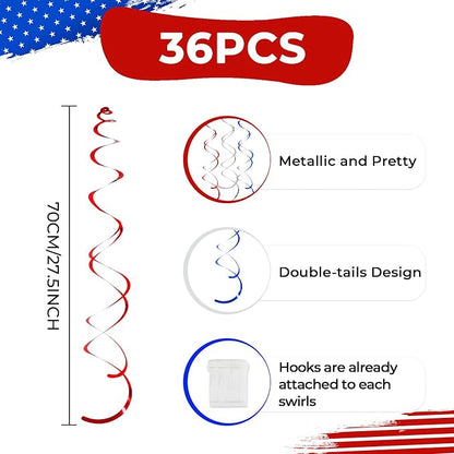 36PCS Red Blue Silver Hanging Swirl, Sparkle Ceiling Hanging Decorations - Image 6
