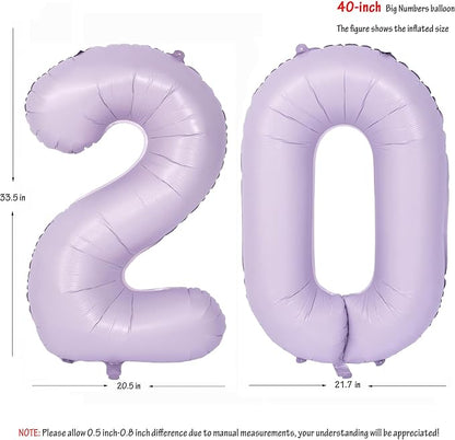 40 In Matte Purple Number Balloons Helium Foil Mylar Balloon Digital 20 | - Image 2