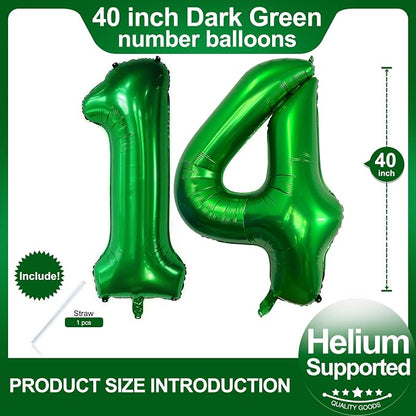Number 14 Dark Green Balloons 40 Inch Giant Green 14 Numer Foil Helium Balloons - Image 2