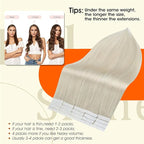 Full Shine Tape in Hair Extensions Straight Remy Tape ins Human Hair Extensions White Blonde Natural Seamless Extension 12Inch 30G 20Pcs Add Volume for Natural Look