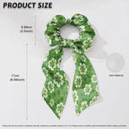 Four Leaf Satin Hair Tie Thick Hair No Damage Knotted Bow with Flowing Tails St. Patrick's Day Green Scrunchies with Bow Pack of 2