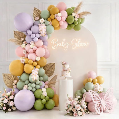 Dusty Green Purple Pink Yellow Balloons Arch Kit, Party Decor. | Olive Green - Image 4