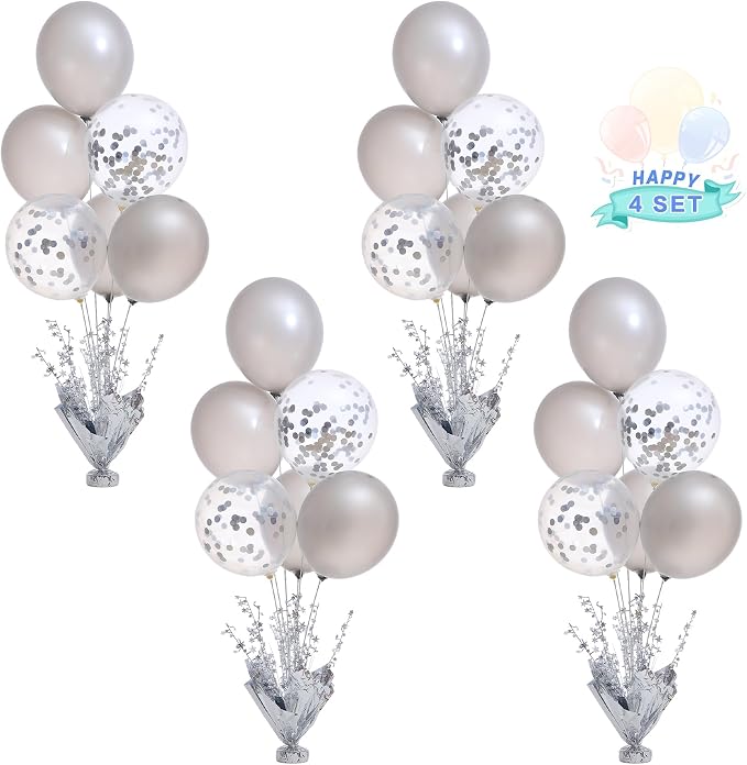 4 Set Silver Table Balloons Centerpiece Stand Kit by Suppromo