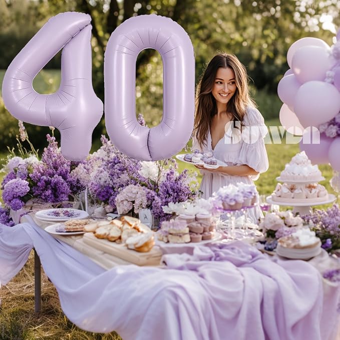SUWEN 40 Inch Light Purple Lavender Big 40 Balloon Number Foil Helium 0-9 | - Image 3