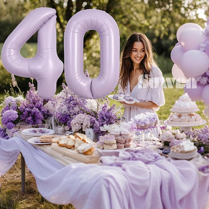 SUWEN 40 Inch Light Purple Lavender Big 40 Balloon Number Foil Helium 0-9 | - Image 3