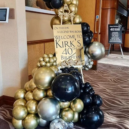 Jobkoo Black Gold Balloons, Metallic Gold Silver Black Latex Balloon - Image 3